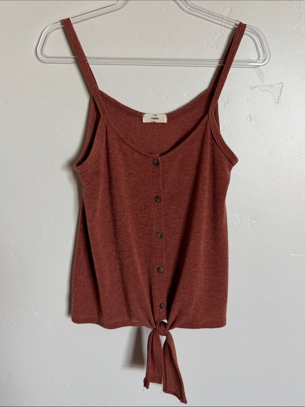 entro Button Tie-Front Camisole Rust Brown Fall Knit Top